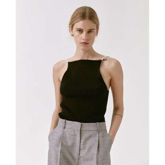 Musier Paris NWT Iconic Lena Pearl Tank Top in Black Size 38/Small - Picture 9 of 16